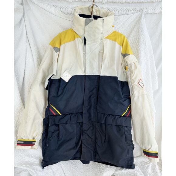 Vintage Mens Medium Sailing Boating Coat 80s Blue White HEAVY Lined England - Picture 2 of 15